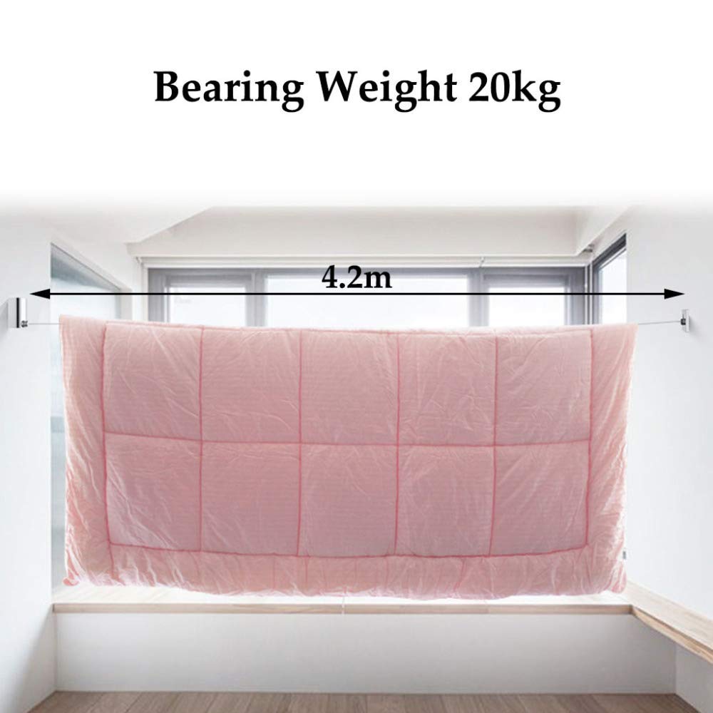Ausziehbare rostfreie Wäscheleine/Balkon Wohnzimmer unsichtbare Wandmontage Aluminiumlegierung Hotel Badezimmer Metall Wäscheleine Outdoor Trocknung Seil 4,2 m Tragkraft 20 kg, schwarz