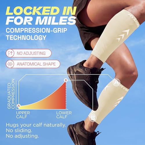Calf Compression Sleeves for Men & Women (Pair) (Light Nude) (Small) [S] by Rymora - Used condition - Image 6