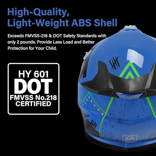 XFMT DOT Youth Kids Dirt Bike Helmet Full Face Motocross Helmets for Off-Road ATV Street Bike Four Wheeler Motorcycle with Goggles & Gloves, Blue Shark X-Large - Thumbnail 2