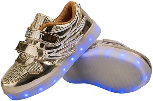 KOLHIT Kids Light-Up Shoes Boys Girls Winged LED Color Changing Metallic Flashing Sneakers