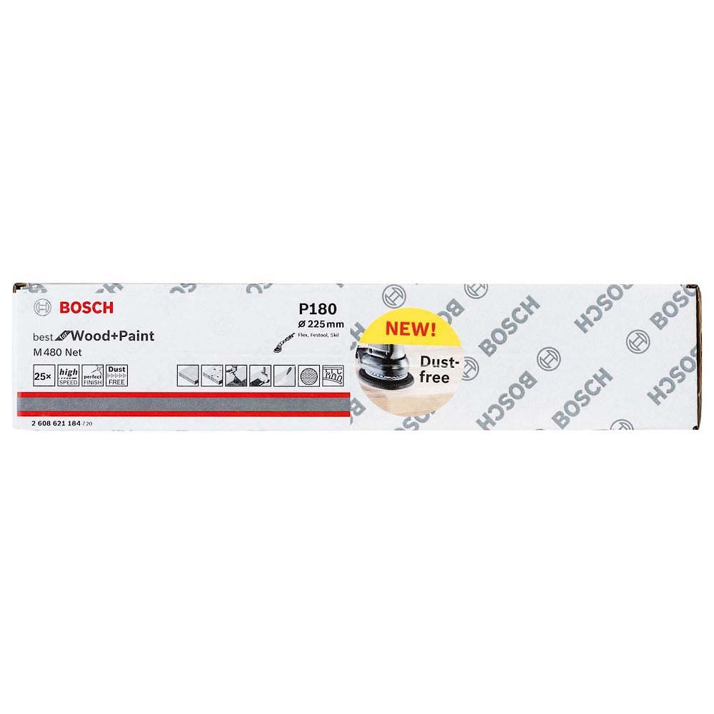 Bosch Profesjonalny zestaw 25 arkuszy szlifierskich M480 Best do drewna i farb (drewno i farba, Ø 225 mm, ziarnistość P180, akcesoria do szlifierki mimośrodowej)