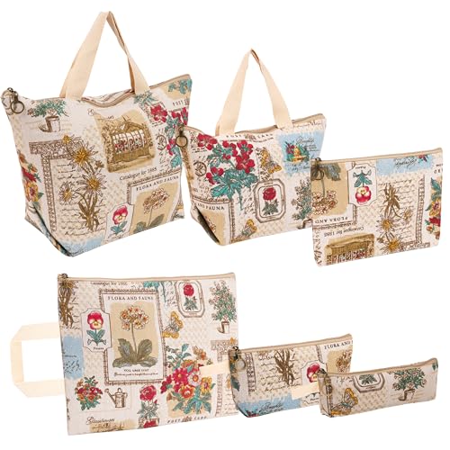 BELLE VOUS (Pack de 6 Bolsas de Tela de Algodón con Cremallera y Diseño - Bolsas Multiusos para Organizar Cosméticos, Papelería - Estuche para Lápices, Neceser Pequeño, Maquillaje y Más
