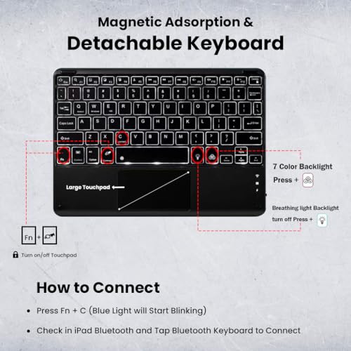 Image of Keyboard Case for OnePlus Pad 11.61 inch 2023 Folio Back Cover with Large Trackpad, 7 Color Backlit, Magnetically Detachable Wireless Keyboard, Pencil Holder, Multi-View Angle, Tri-Fold Design
