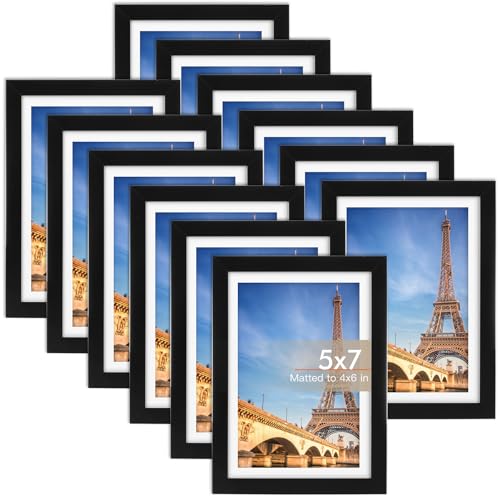Fixwal 5x7 Picture Frame Set of 12 with Shatter Resistant Plexiglass Classic Thin Border Black Photo Frames for Home Office Decor Wall Display