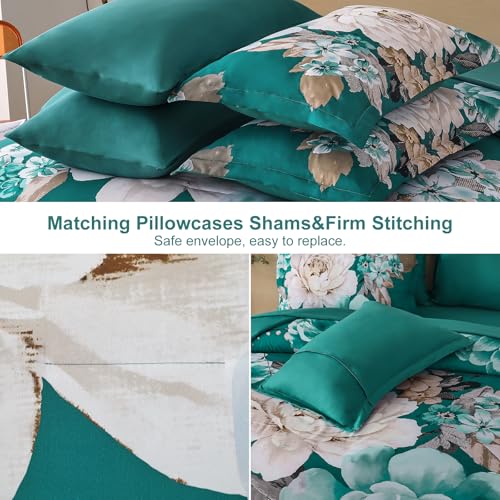 Dintszyayue Floral Comforter Set King Size 7 Pieces Teal Blue Flower Bed in a Bag Elegant Bed Set Soft Lightweight Comforter for All Season by Dintszyayue - Used condition - Image 5