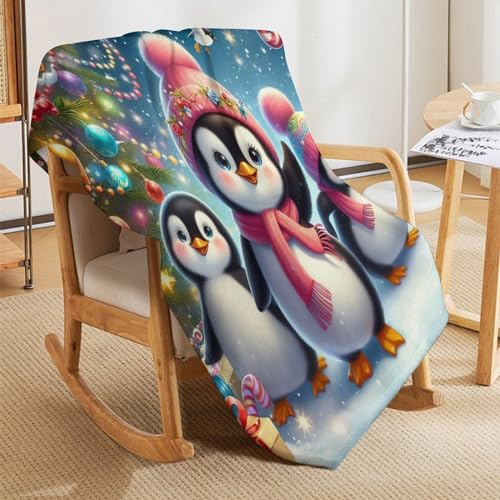 Couverture pingouin douce grand format lavable pour lit et canapé