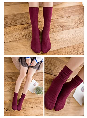 Womens Cotton Crew Socks Soft Cotton Casual Solid Color Socks Stretchy Above Ankle Socks for Women Girls 7Pairs3