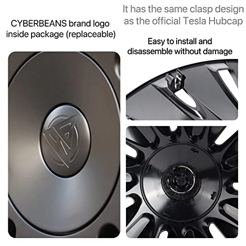 Cyberbeans 4Pcs For Tesla Model Y Wheel Covers 19 Inch Hubcaps Steering Hub Caps Rim Protector Replacement Kit Exterior Accessories Matte Black 2020-2023 #TOP2