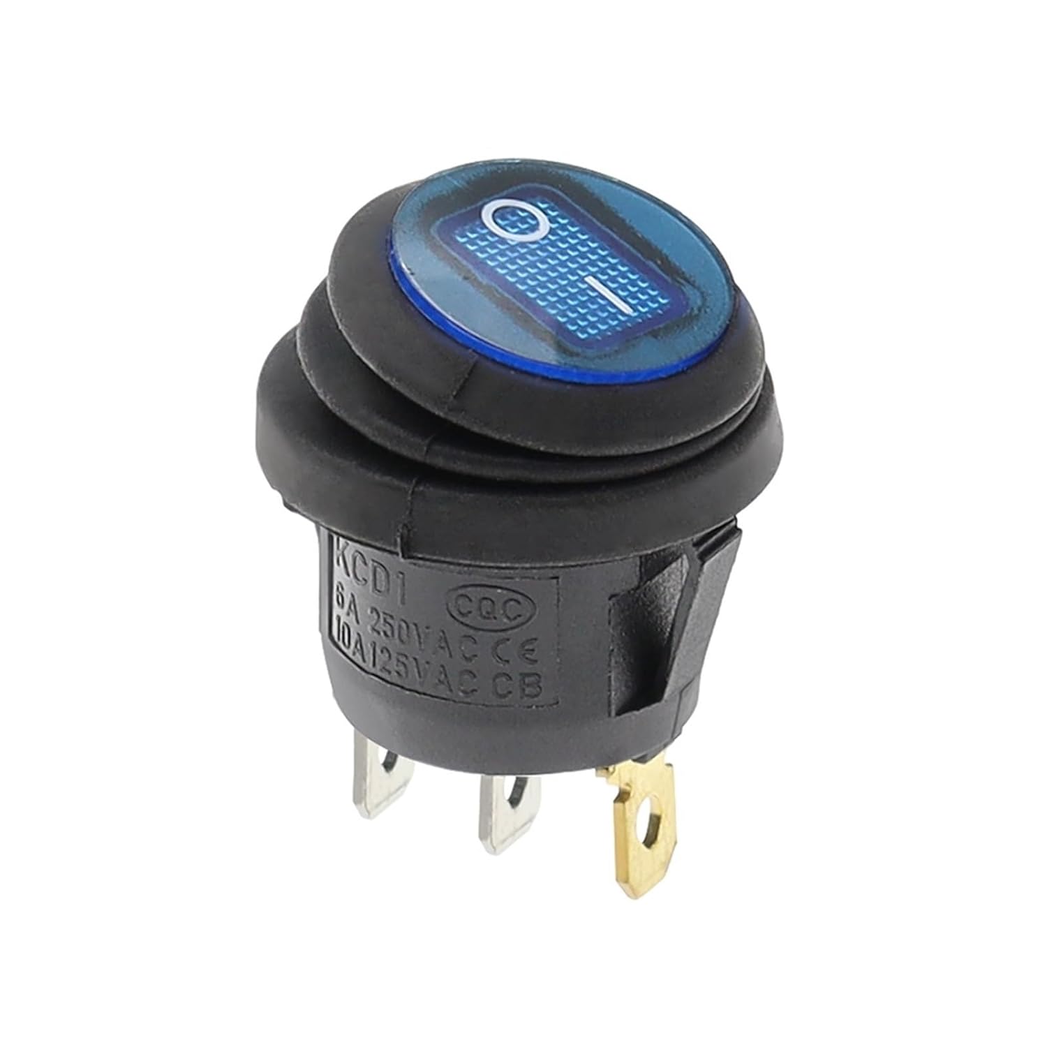 1Pcs On Off Vehicle Boat Switch Round SPST 3Pin Rocker 6A 10A 250V 125V AC LED(Black-Single)