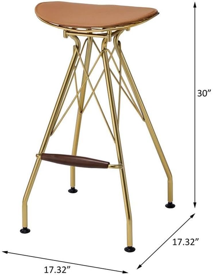 Acme Dragea Faux Leather Armless Bar Stool in Whiskey and Gold (Set of 2)