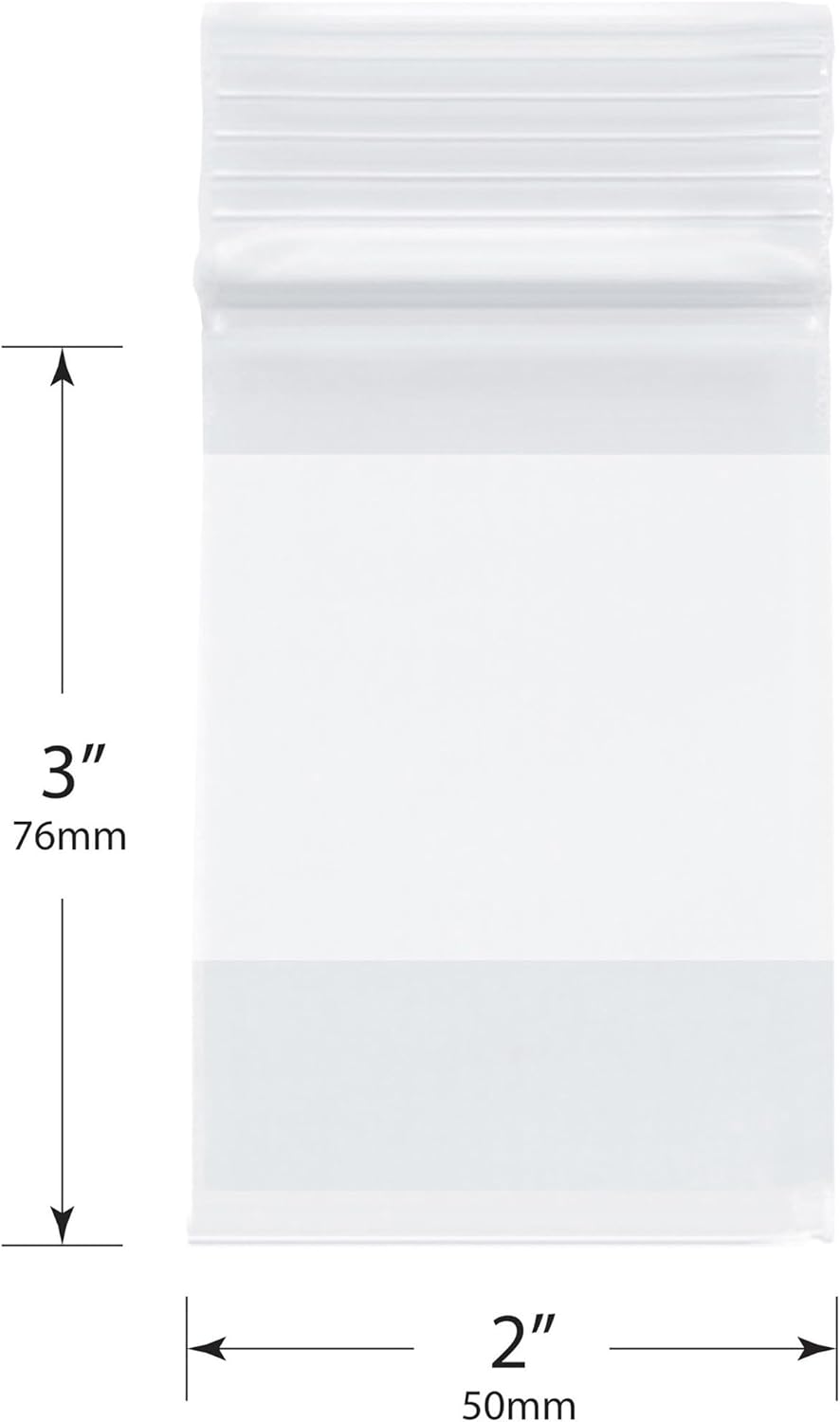 Plymor 2" x 3" (Case of 1,000), 4 Mil with White-Block Heavy Duty Zipper Reclosable Plastic Bags