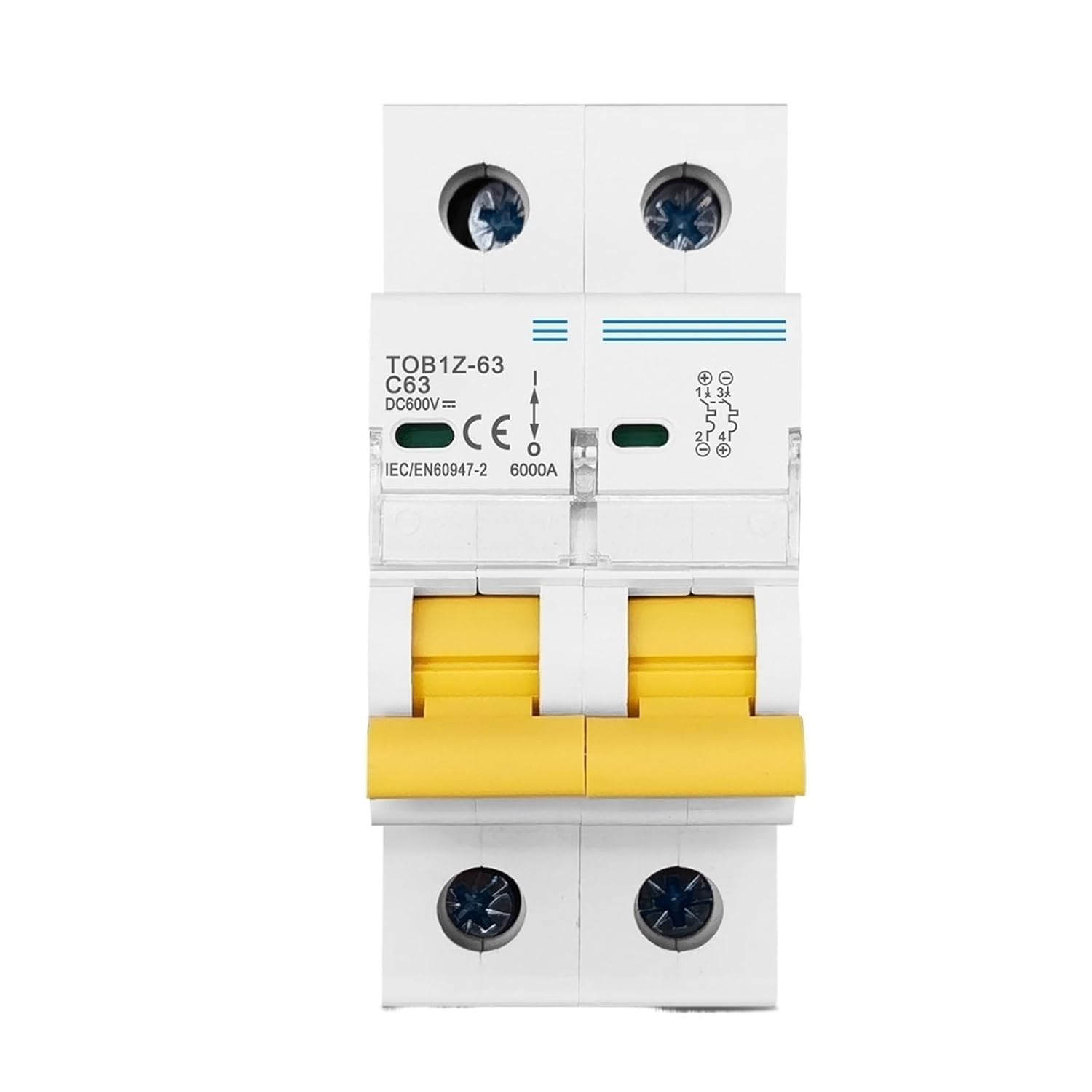 2P DC 600V Circuit Breaker MCB C Curve Single Pole Direct-Current Fuse PV 1Pcs(2P 50A)