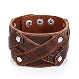  BRACELET CUIR HOMME FORCE MANCHETTE MARRON USED CROISE ANTIQUE ROCK de SEA SEX AND SUN FR - PROMO !!