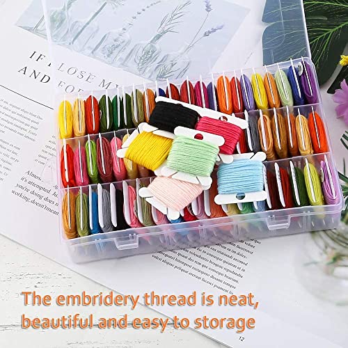 Image of Embroidery Floss Organizer, Cross Stitch Thread Storage Box Tools - Bobbin Winder, 1 Removable 24 Compartments with 50 Hard Plastic Floss Bobbins and Stickers for Craft DIY Embroidery Sewing Storage