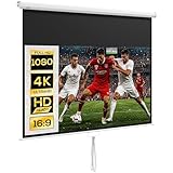 HOMCOM Écran de Projection de 80 Pouces, écran vidéoprojecteur, pour Home cinéma, 16:9 4K HD, Fixation Mur ou Plafond, 187 x 8 x 150 cm, Blanc