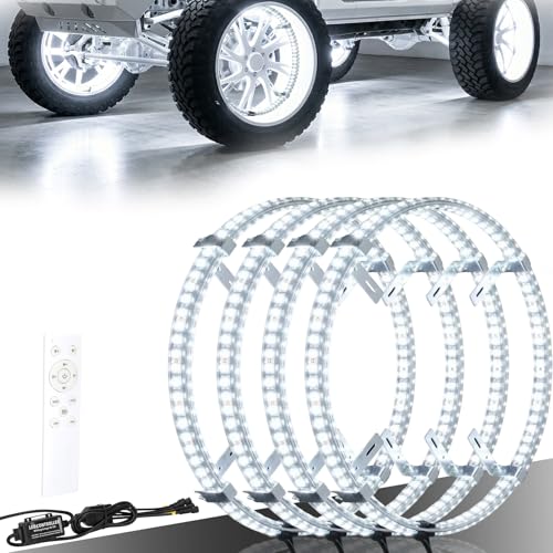 4PCS 17' Double Row Wheel Lights, Wheel Ring Lights Chasing Light Modes, Remote Control, Turn Signal...