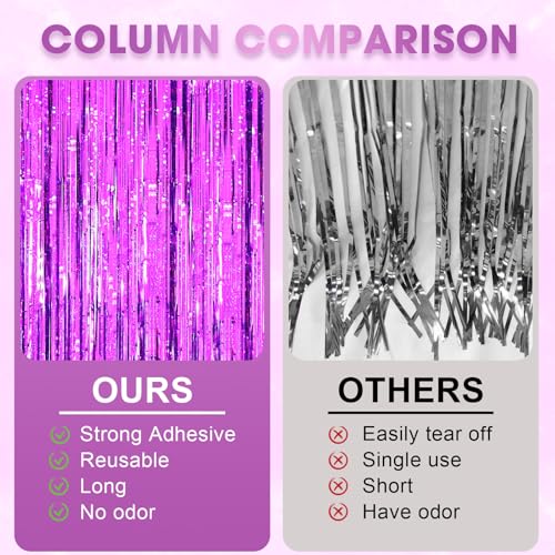 Image of Voircoloria 2 Pack Purple Tinsel Foil Fringe Curtains, Purple Party Decorations, Metallic Tinsel Party Streamers Backdrop for Halloween Mermaid Bachelorette Graduation Party Decorations