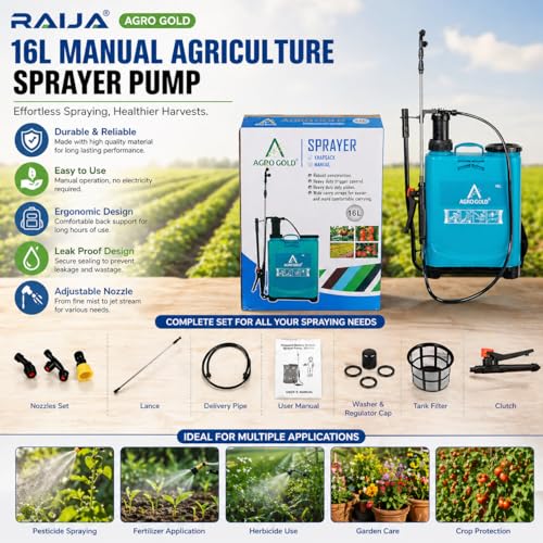 Image of Agro Gold 16L Manual Sprayer Pump Hand Operated Agriculture Spray Machine for Pesticide Fertilizer Herbicide Garden Use Durable Tank with Back Support Farming Spray Pump