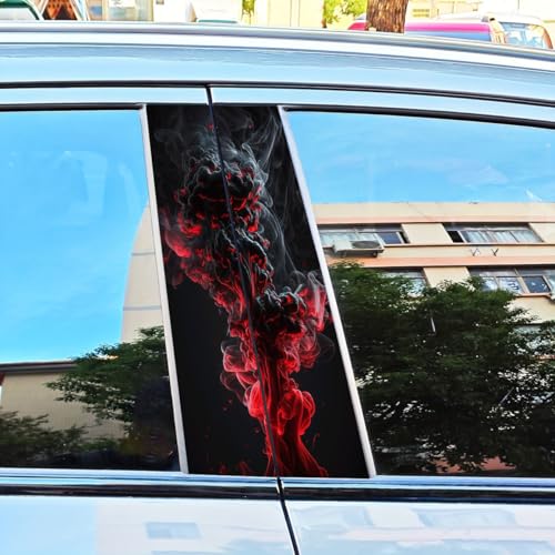 Image of JSCARLIFE Smoke Series Car B-Pillar Sticker, HD Printed PVC Waterproof Car Decals, Car Stickers Vinyl Self-Adhesive Side Strip Decal Cool Stickers (Red)