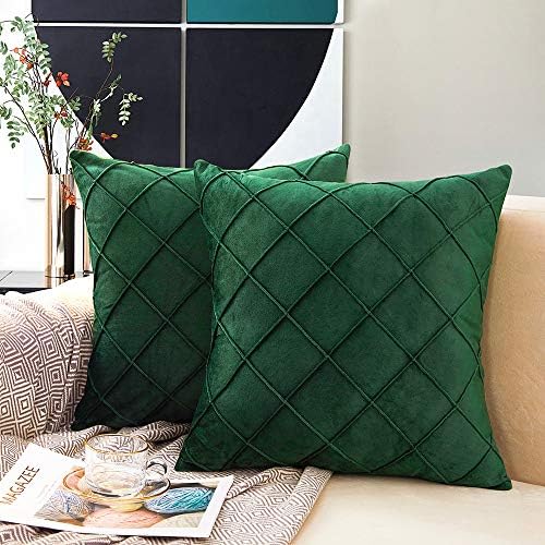 MERNETTE Pack of 2, Velvet Soft Decorative Square Plaid Throw Pillow Cover Cushion Covers Pillow case, Home Decor Decorations For Sofa Couch Bed Chair 18x18 Inch/45x45 cm (River Blue)