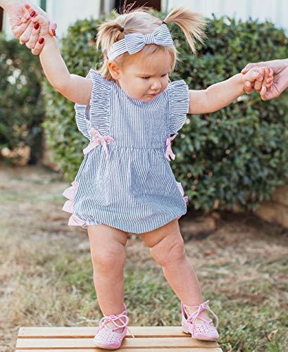 RuffleButts® Baby/Toddler Girls Blue Seersucker Ruffle Romper - 2T2