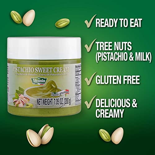 SICANIA - Premium Pistachio Cream, 7.05 oz (200g) - Authentic Italian, Gluten-Free, Non-GMO - Gourmet Spread for Desserts, Pastries, Dubai Pistachio Chocolate Bar & More