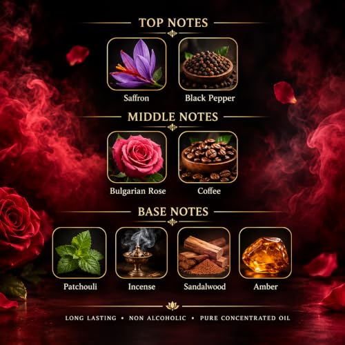Jannat El Rose Long Lasting Non-Alcoholic Attar, Concentrated Perfume Attar Oil with Turkish Rose, Saffron, Amber & Coffee Fragrance Notes | 100% Real or Original Attar | 10ml - Image 4