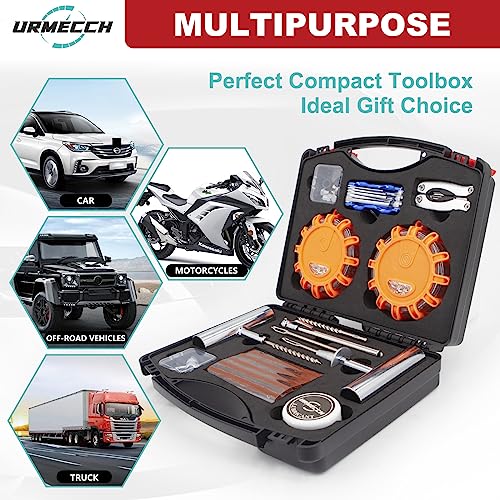 Image of Flat Tire Repair Kit with Plugs, Road Flares, Multi Function Pliers, Roadsides Car Emergency Tools for Punctured Tyres, Men's Gift for Father's Day
