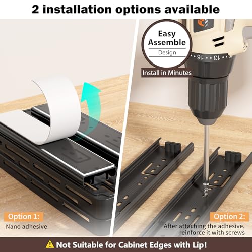 DABIGE 2 Pack Pull Out Spice Rack Organizer for Cabinet, Modern Black Metal & Plastic, 6.4''W x 10.4''D x 8''H, Holds 15 Spice Jars per Tier, Kitchen, Cooking, Food Preparation - Image 3