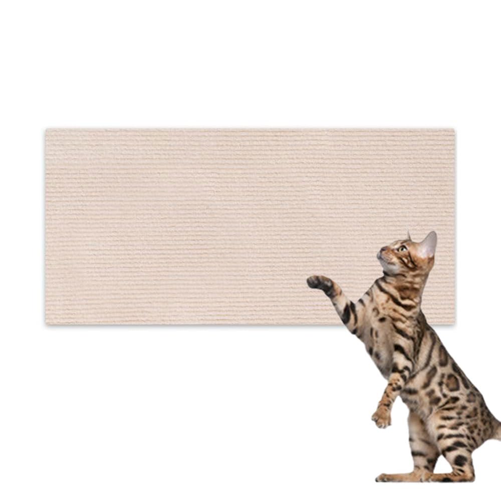 Hearda Cat Scratch Mat, Self Adhesive Cat Scratching Mats, Abrasion Resistant Polyester Scratcher, Protects Furniture & Sofa, Couch Carpets Rug (Beige,40x100cm)