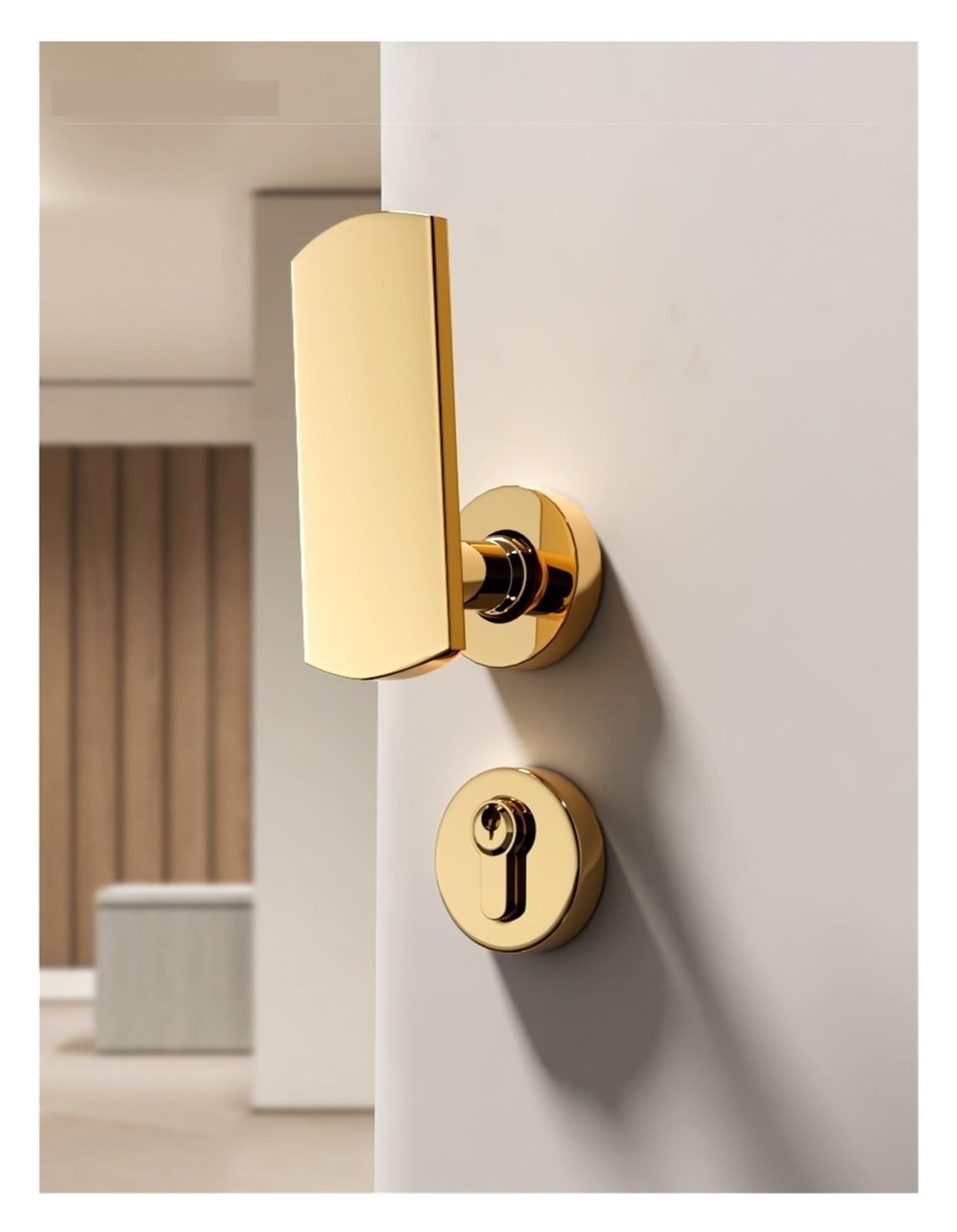 Serrure de porte coulissante silencieuse dorée pour porte intérieure en bois