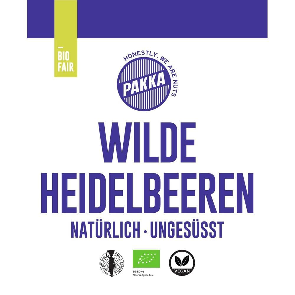 PAKKA - Bio getrocknete Heidelbeeren, Blaubeeren, Blueberries – ungesüßt, naturbelassen und unbehandelt, roh, weich und mürb, direkt von Kleinbauern vom Balkanbebirge, vegan, 750 g (1er Pack)