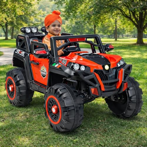 Image of Little Pup Battery Operated 4x4 Big Size 12V Battery Ride On Truck, Jeep for Kids Drive 2 to 10 Years | Motor for Steering | Remote Control | Suspensions | Jumbo Driving Car