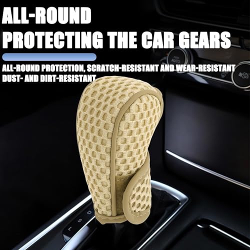 Image of SARTE Gear Shift Knob Cover Anti-Slip Breathable Cotton mesh Anti-Scratch Handle Protector Premium for All Cars Universal fit (Beige)