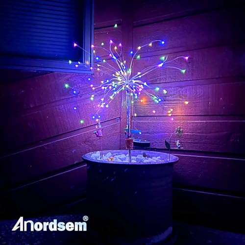 Anordsem Solar Garden Lights Outdoor: Bendable Copper Wire with 120 LED Firework Beads - Colorful Waterproof DIY Fairy Decoration for Yard Pathway Patio - Gifts for Women Mom Homeowners by Anordsem - Image 2