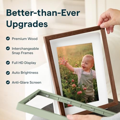 Image of Skylight Digital Picture Frame 2 - 10 inch Full HD Wi-Fi Touch Screen, 16GB Digital Photo Frame, Load Photos & Videos Directly from Phone, Anti-Glare - Ideal for Personalized Gifting, Walnut