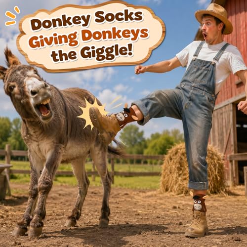 COZYMATE Funny Animal Donkey Socks for Men Women Novelty Magnetic Hand Holding Wacky Socks for Boys Girls Prank Gifts (US, Alpha, One Size, Regular, Regular, Brown)