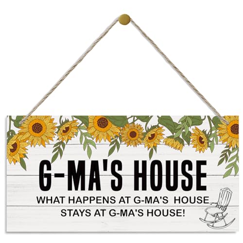 G-Ma's House Sunflower Wooden Hanging Plaque for Mom Garden, Rustic Farmhouse Outdoor Indoor Wall...