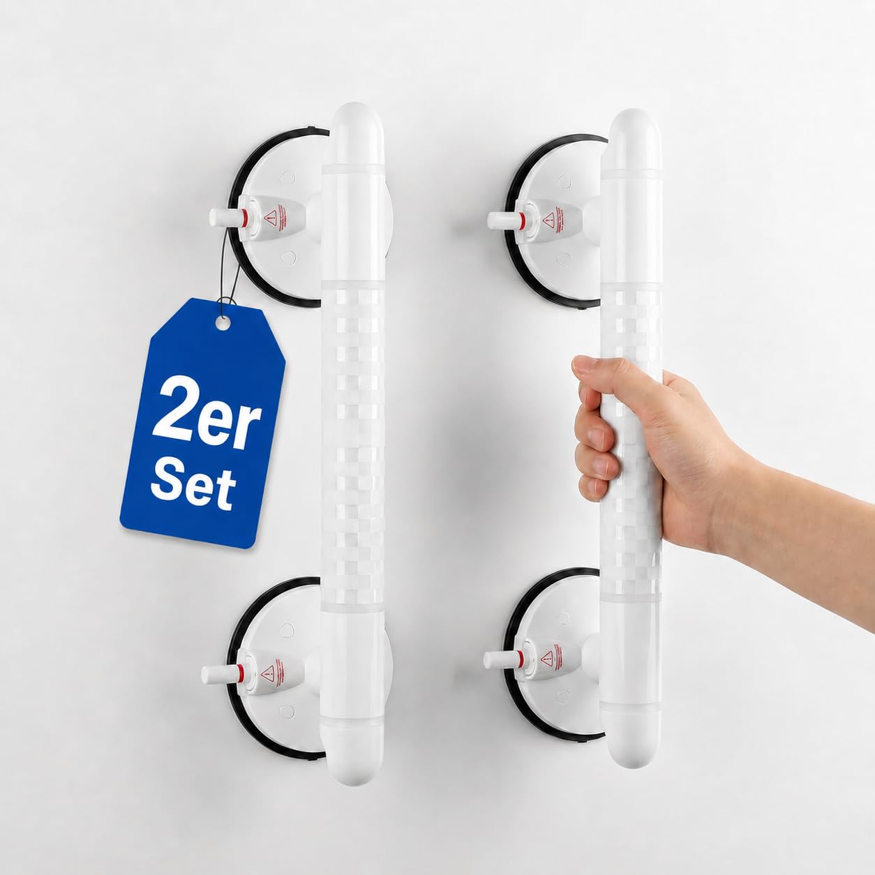 Magicbox Haltegriff mit Saugnapf 2 Stück, 36,5 cm Haltegriff Dusche ohne Bohren mit nachpumpbarer Vakuum-Pumpe, 10 cm Saugnäpfen, Warnanzeige & rutschfestem Griff für Senioren, Badewanne & Wohnmobil