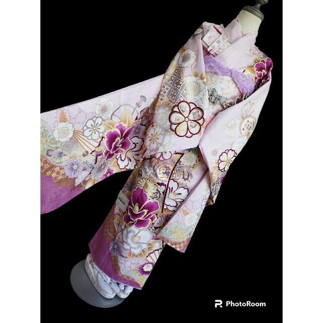 Amazon.co.jp: 高級 薄いピンク紫の着物に作り帯 七五三 フルセット