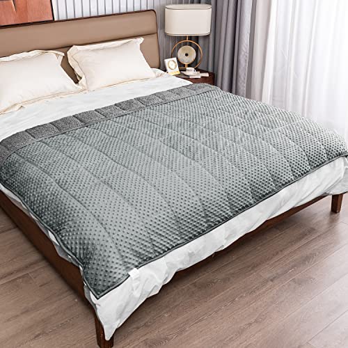 Mr. Sandman Weighted Blanket Queen Size, Cozy Minky Dot And Shaggy Sherpa Weighted Blanket 15 Lbs, Great For Sleeping & Calming, Fluffy Warm Soft Bedding Blanket - 60''X80'', Grey #TOP5