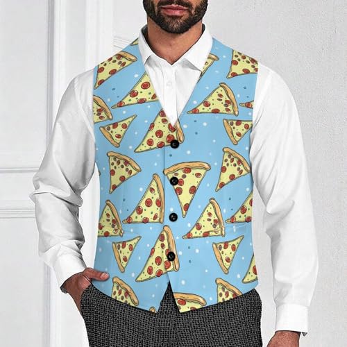 Pizza Slice Men's Suit Vest Waistcoat Vests Formal Dress with 2 Pockets for Business Casual Tuxedo2