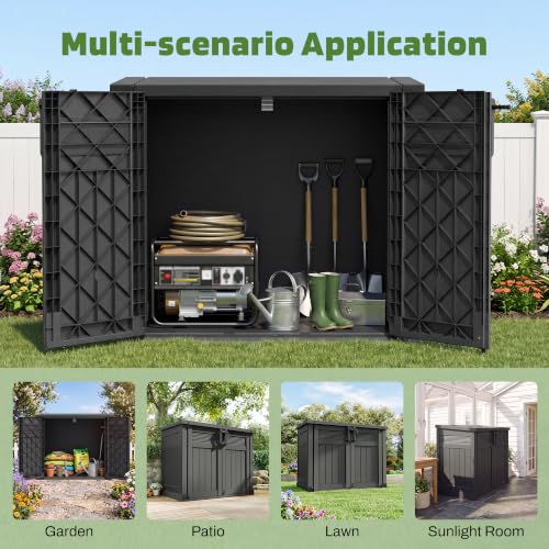 Image of LHBcraft Large Outdoor Storage Cabinet 51 Cu Ft with Lockable, Outdoor Storage Shed with Pneumatic Hydraulic Lid-Easy to Assemble, Waterproof Outdoor Storage Box for Backyards,Patios