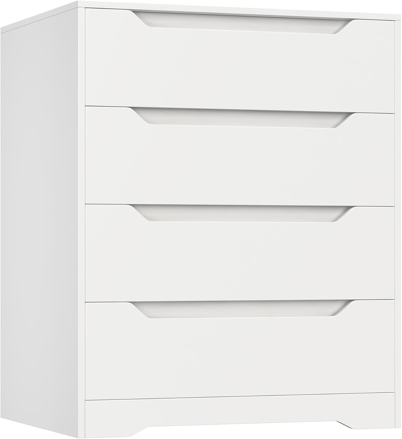 HOSTACK White Dresser, 4 Drawers Dresser, Modern Chest of Drawers with Cut-Out Handles, Small Dressers with Drawer, Wood Makeup Chest Organizer for Living Room, Entryway, Home Office, White