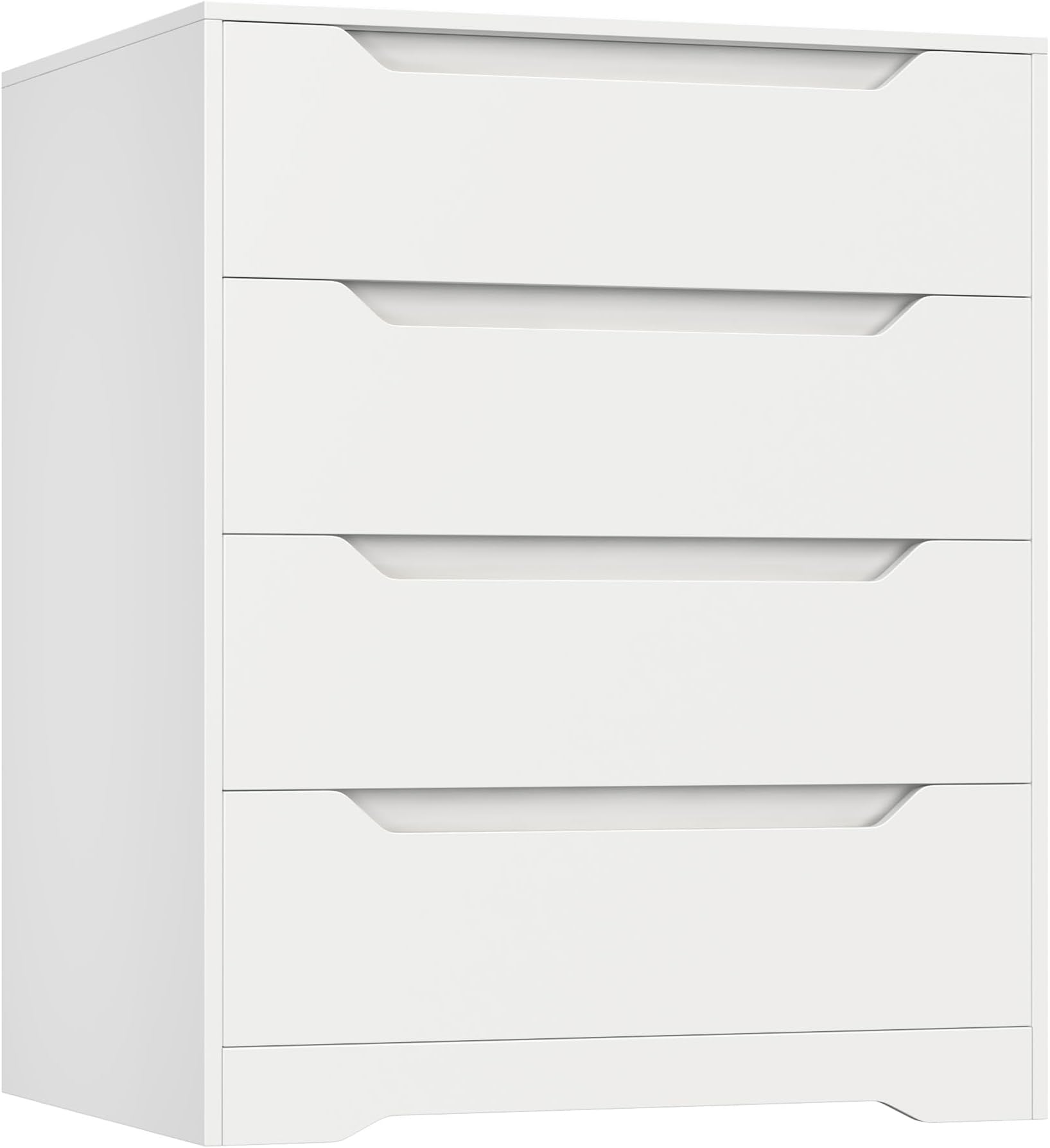White Dresser, 4 Drawers Dresser, Modern Chest of Drawers with Cut-Out Handles, Small Dressers with Drawer, Wood Makeup Chest Organizer for Living Room, Entryway, Home Office, White