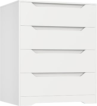 HOSTACK Modern 4 Drawers Dresser for Bedroom, Wood Chest of Drawers, White | White Dresser with Cut-Out Handles, Small Dresser with Storage, 4 Drawers Chest, Tall Storage Dresser for Living Room