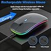 Wowssyo Mouse senza fili USB 2,4 GHz Mouse Bluetooth Mouse 1600 DPI Optical Tracking, Ricaricabile LED Dual Mode Mouse per laptop, PC, iOS, Android, iPad, Windows - Grigio