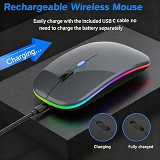 Wowssyo Mouse senza fili USB 2,4 GHz Mouse Bluetooth Mouse 1600 DPI Optical Tracking, Ricaricabile LED Dual Mode Mouse per laptop, PC, iOS, Android, iPad, Windows - Grigio