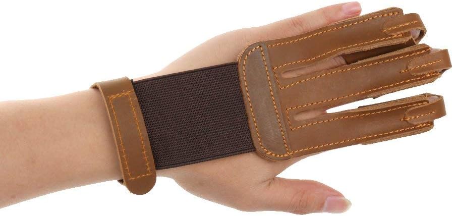 Outdoor Archery Pull Bow Arrow Protector 3 Fingers Hand Glove with 4 Straps Arm Guard Protective Gear