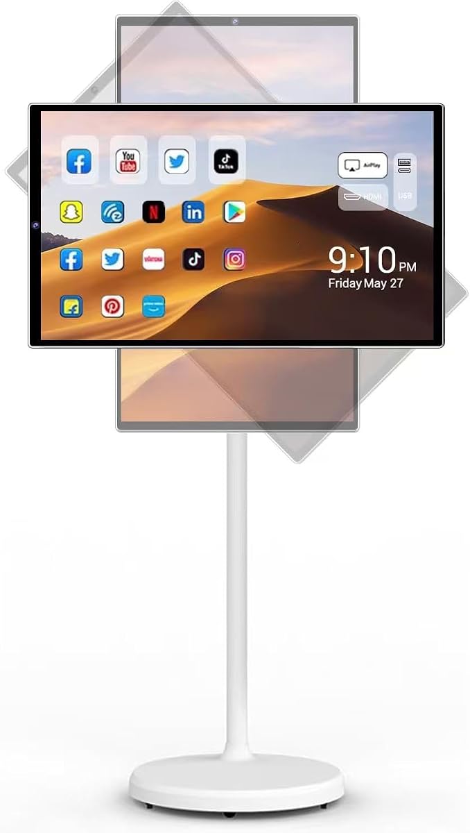22 Inch 1080p Portable tv Built-in Camera, Portable Touch Screen Monitor Rollable Tablet TV, Wireless TV on Wheels Touchscreen Battery(6-8H) (Upgraded Version - Supports Scalability)